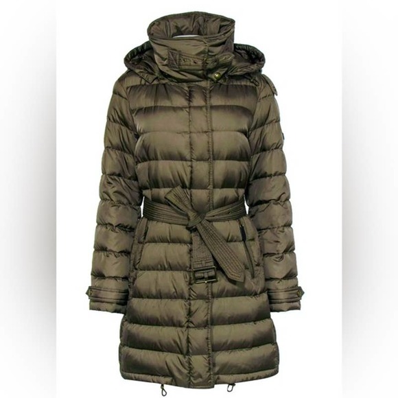 BURBERRY WINTERLEIGH DARK GREEN HOODED BELTED QUILTED DOWN PARKA COAT JACKET XL